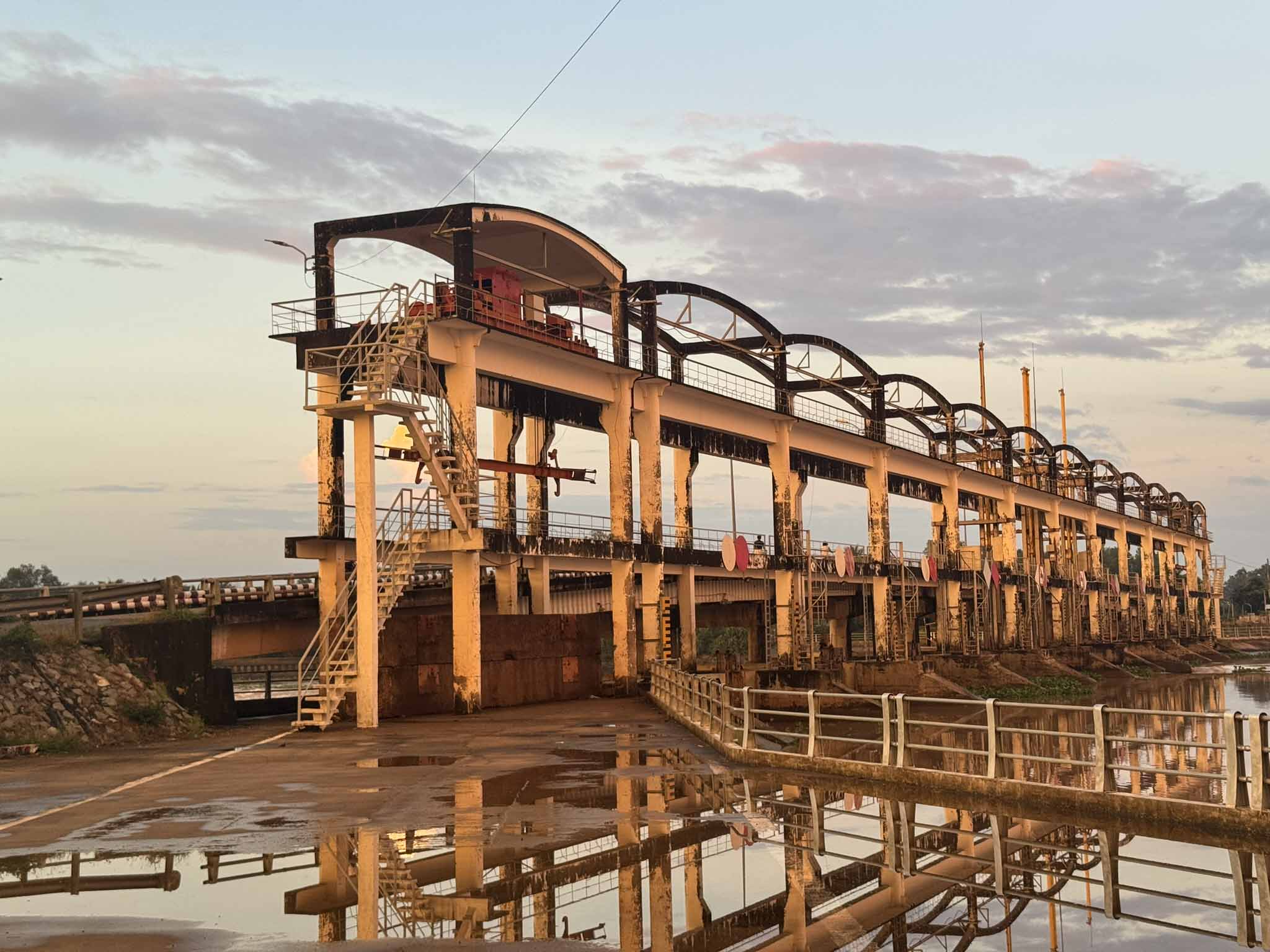 Mekong Delta history - old riverside structure at sunset in Tra Vinh
